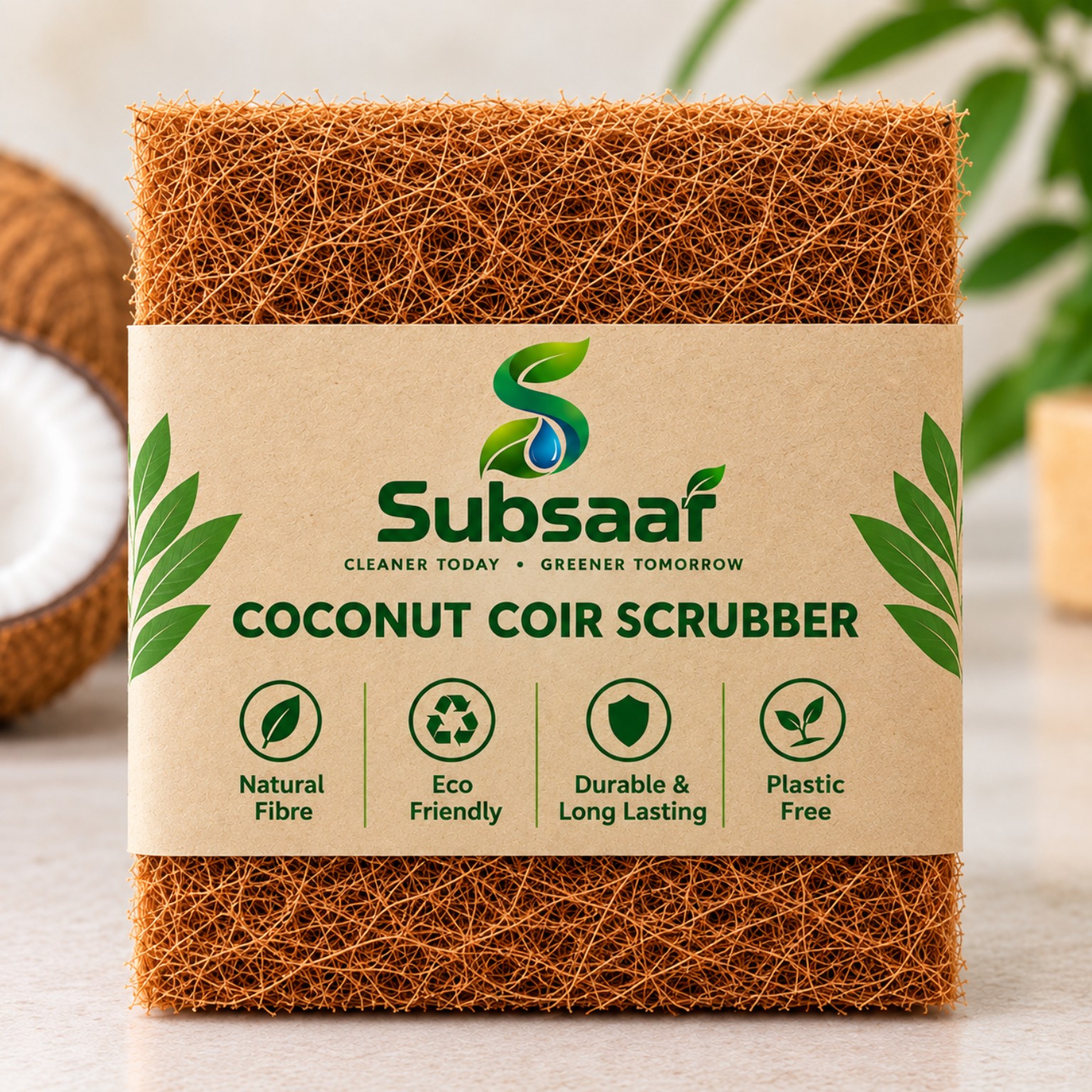 Subsaaf Coconut Coir Scrubber in kraft-paper branded packaging