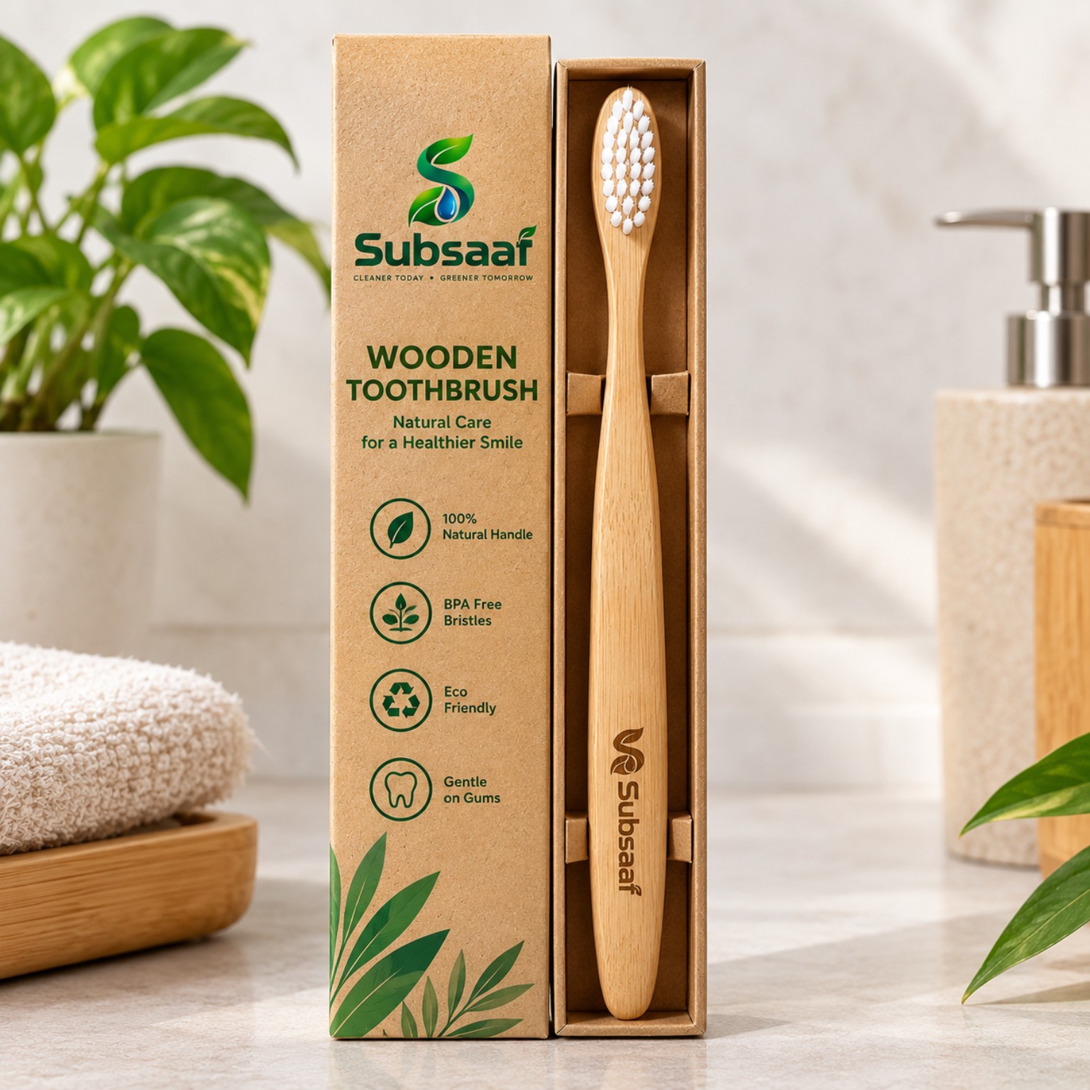 Subsaaf Wooden Toothbrush in kraft-paper packaging